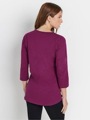 M&Co Purple 3/4 Sleeve 100% Cotton Henley Top - Image 3 of 5