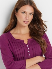 M&Co Purple 3/4 Sleeve 100% Cotton Henley Top - Image 4 of 5