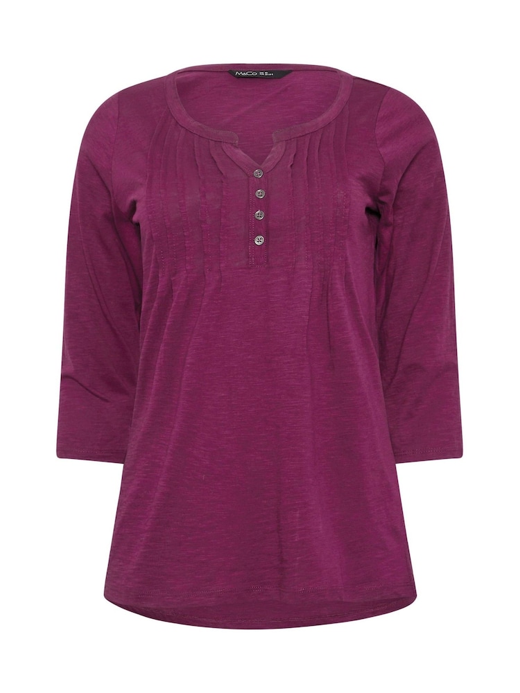 M&Co Purple 3/4 Sleeve 100% Cotton Henley Top - Image 5 of 5