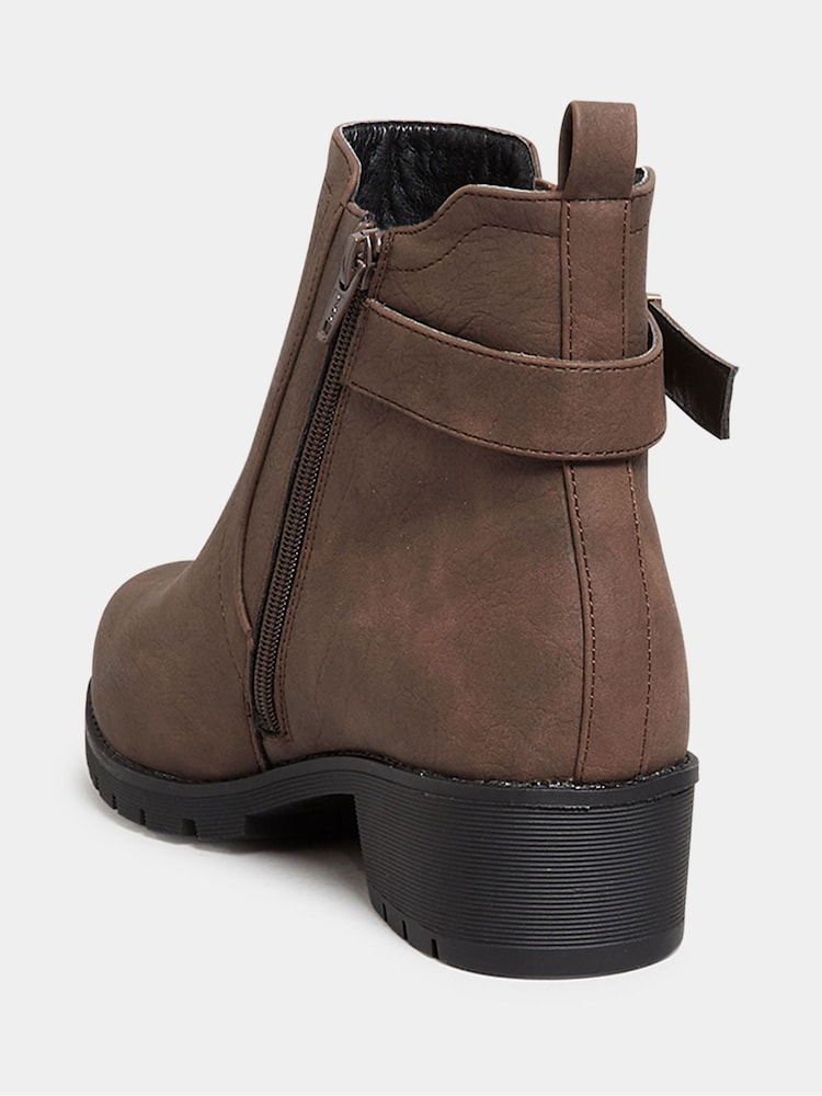 Yours Curve Brown Extra Wide Fit Extra-Wide Fit Buckle Ankle Boots - Image 3 of 4