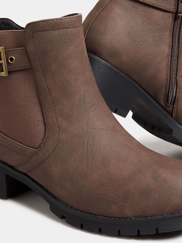 Yours Curve Brown Extra Wide Fit Extra-Wide Fit Buckle Ankle Boots - Image 4 of 4