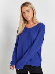 M&Co Blue Petite V-Neck Jumper - Image 1 of 5