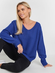 M&Co Blue Petite V-Neck Jumper - Image 4 of 5