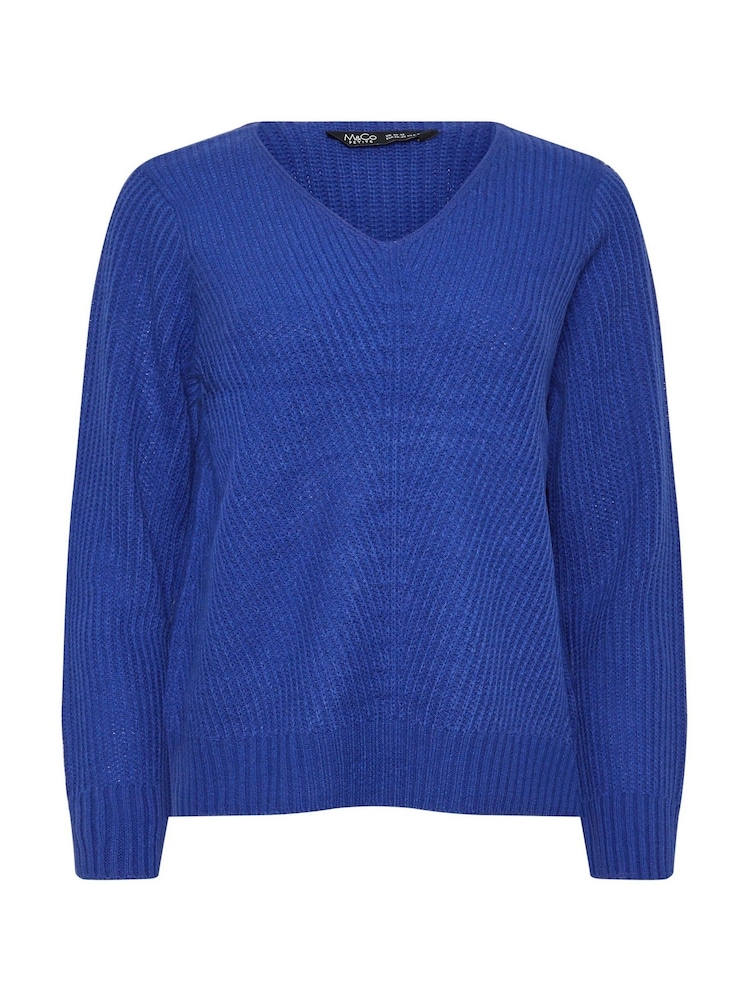 M&Co Blue Petite V-Neck Jumper - Image 5 of 5