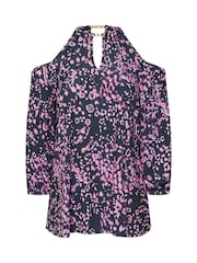Yours Curve Purple London Chain Halter Cold Shoulder Long Sleeve Top - Image 5 of 5