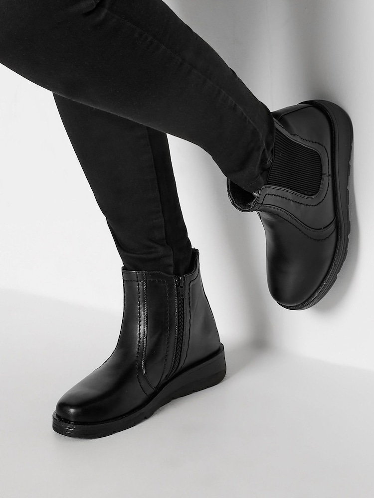 Yours Curve Black Wide Fit Extra Wide Fit Wedge Chelsea Boots - Image 1 of 5