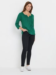 M&Co Blue 3/4 Sleeve 100% Cotton Henley Top - Image 2 of 5