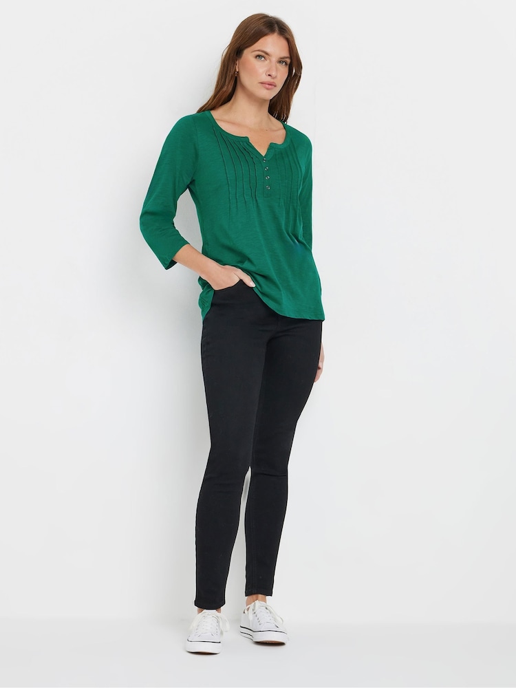 M&Co Blue 3/4 Sleeve 100% Cotton Henley Top - Image 2 of 5
