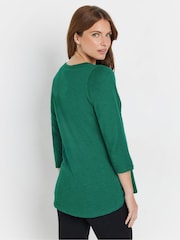 M&Co Blue 3/4 Sleeve 100% Cotton Henley Top - Image 3 of 5