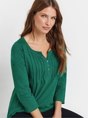 M&Co Blue 3/4 Sleeve 100% Cotton Henley Top - Image 4 of 5