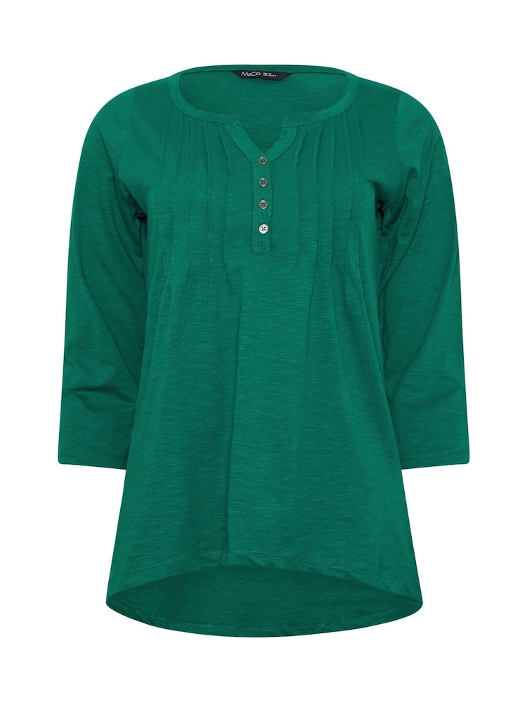 M&Co Blue 3/4 Sleeve 100% Cotton Henley Top - Image 5 of 5