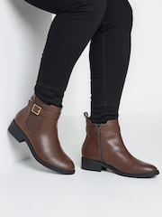 Yours Curve Brown Wide Fit Extra-Wide Fit Buckle Faux Leather Ankle Boots - Image 1 of 5