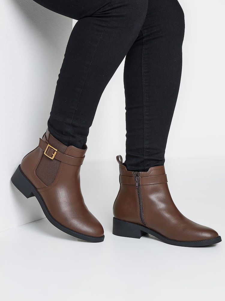 Yours Curve Brown Wide Fit Extra-Wide Fit Buckle Faux Leather Ankle Boots - Image 1 of 5