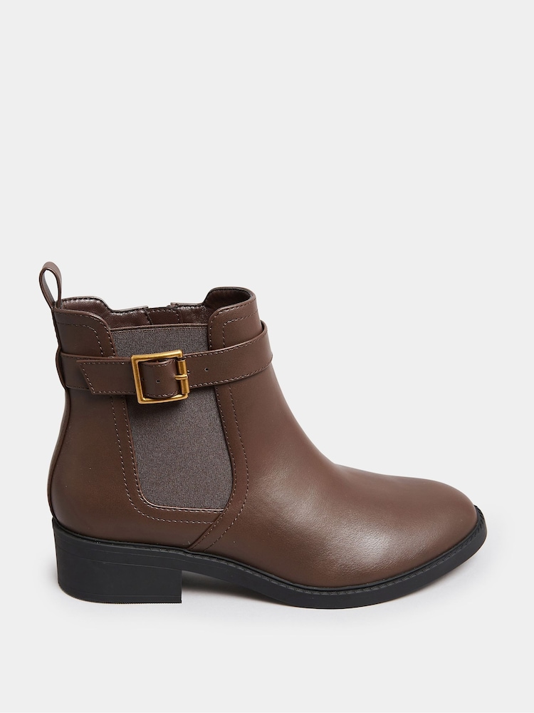 Yours Curve Brown Wide Fit Extra-Wide Fit Buckle Faux Leather Ankle Boots - Image 2 of 5