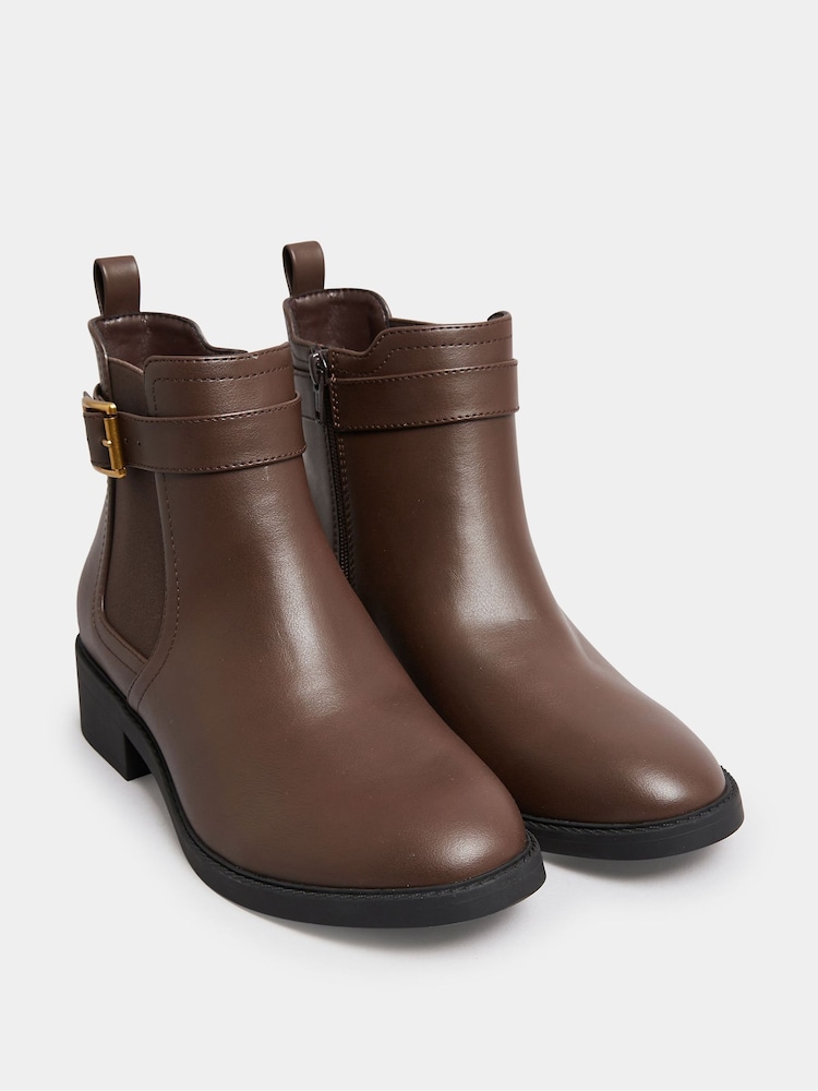 Yours Curve Brown Wide Fit Extra-Wide Fit Buckle Faux Leather Ankle Boots - Image 3 of 5