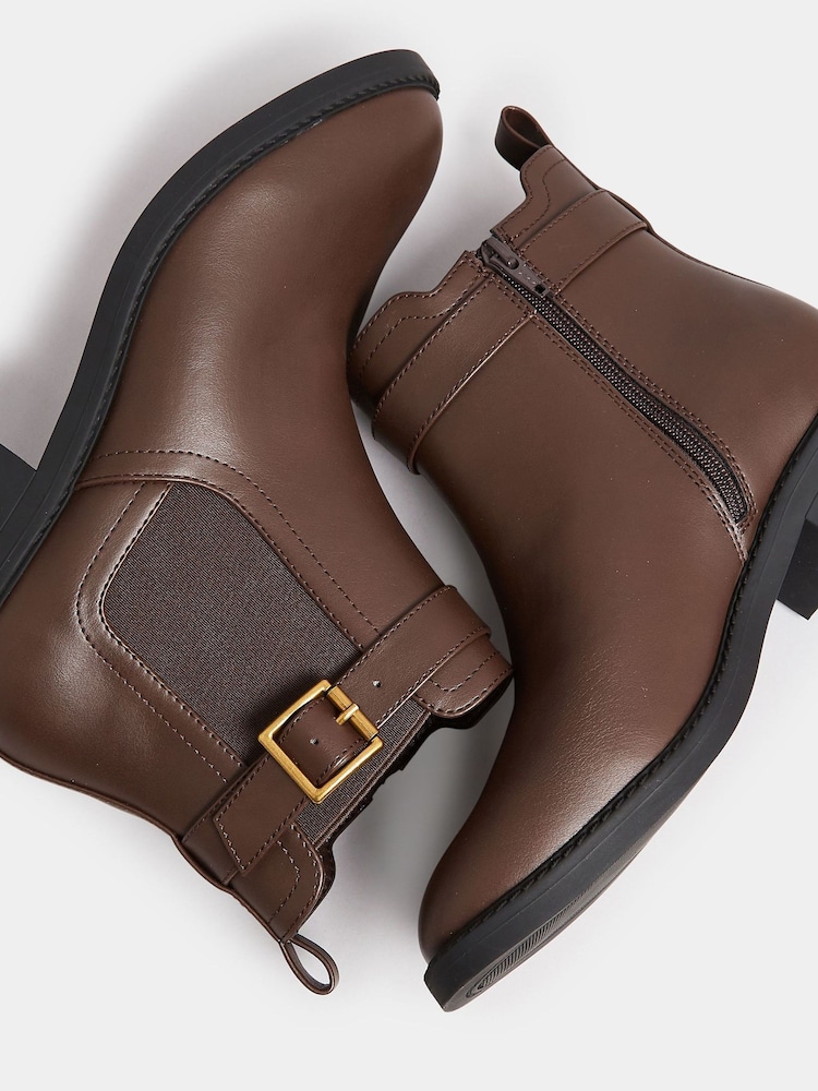 Yours Curve Brown Wide Fit Extra-Wide Fit Buckle Faux Leather Ankle Boots - Image 4 of 5
