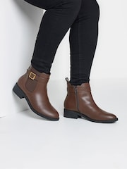 Yours Curve Brown Wide Fit Extra-Wide Fit Buckle Faux Leather Ankle Boots - Image 5 of 5