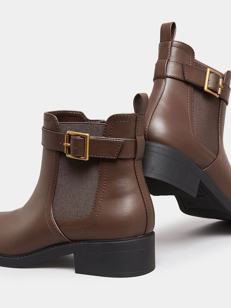 Yours Curve Brown Wide Fit Extra-Wide Fit Buckle Faux Leather Ankle Boots - Image 5 of 5