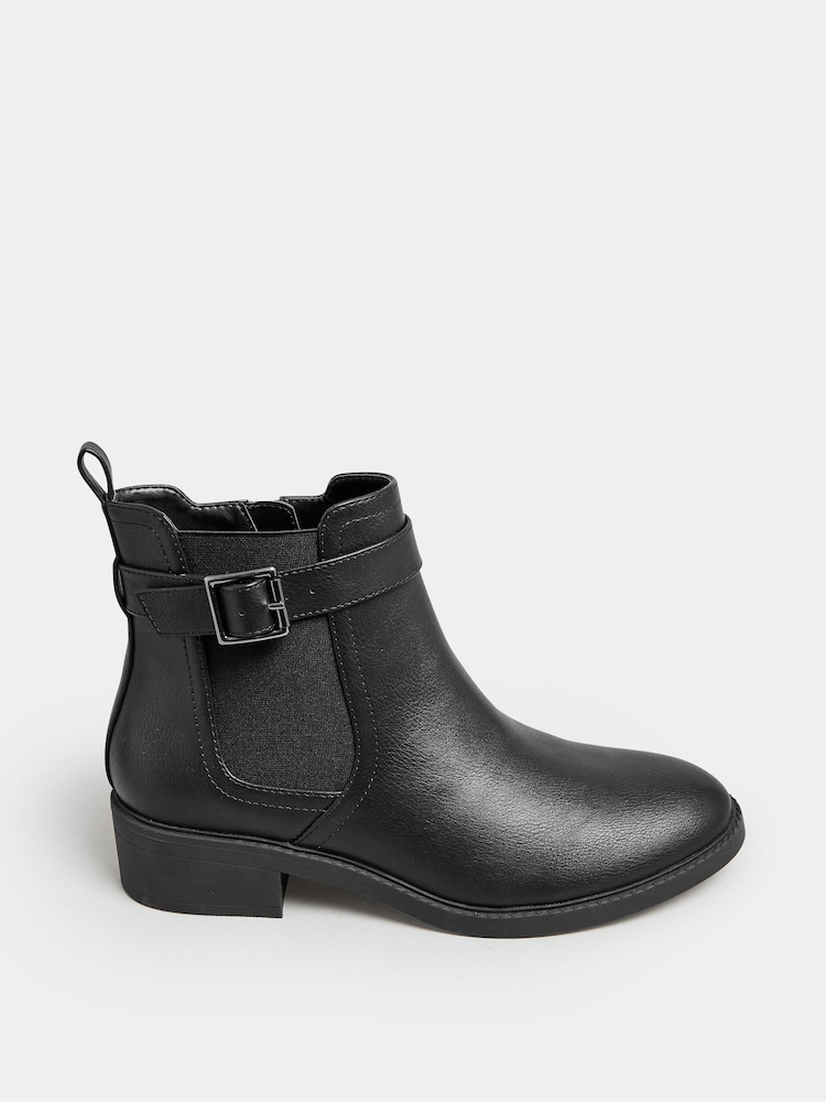 Yours Curve Black Wide Fit Extra-Wide Fit Buckle Faux Leather Ankle Boots - Image 1 of 4