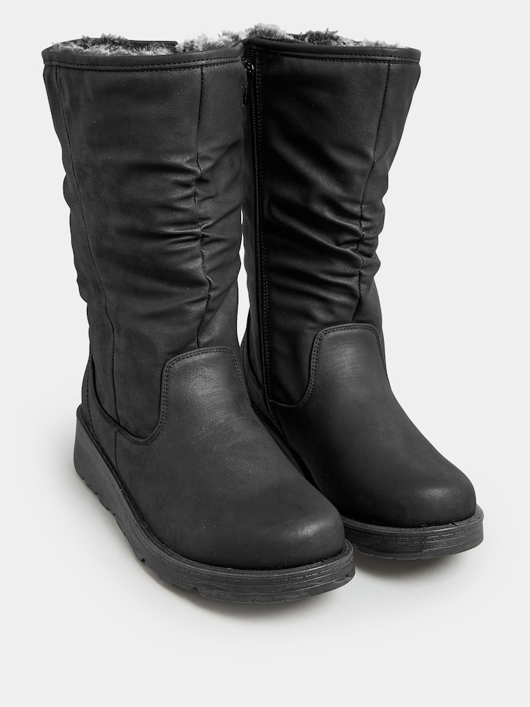 Yours Curve Black Extra Wide Fit Faux Fur Lined Dogwalker Boots - Image 1 of 4