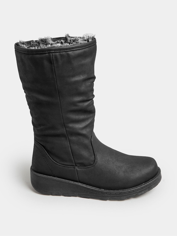 Yours Curve Black Extra Wide Fit Faux Fur Lined Dogwalker Boots - Image 2 of 4