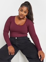 Yours Curve Red Ribbed Lace Bodies - Image 4 of 4