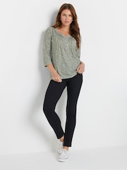 M&Co Green 3/4 Sleeve 100% Cotton Henley Top - Image 2 of 5