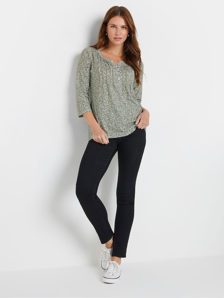 M&Co Green 3/4 Sleeve 100% Cotton Henley Top - Image 2 of 5