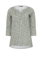 M&Co Green 3/4 Sleeve 100% Cotton Henley Top - Image 5 of 5