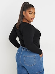 Yours Curve Black Ribbed Lace Bodies - Image 3 of 5