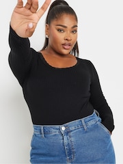 Yours Curve Black Ribbed Lace Bodies - Image 4 of 5