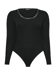 Yours Curve Black Ribbed Lace Bodies - Image 5 of 5