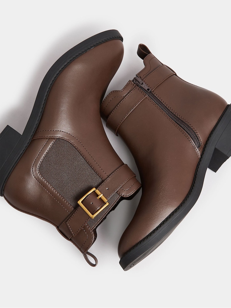 Yours Curve Brown Extra Wide Fit Extra-Wide Fit Buckle Faux Leather Ankle Boots - Image 4 of 4