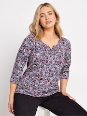 M&Co Pink 3/4 Sleeve 100% Cotton Henley Top - Image 1 of 5
