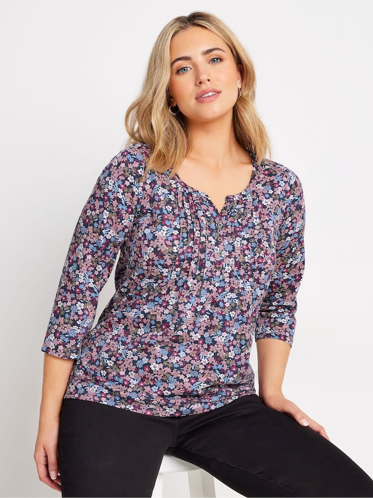 M&Co Pink 3/4 Sleeve 100% Cotton Henley Top - Image 1 of 5