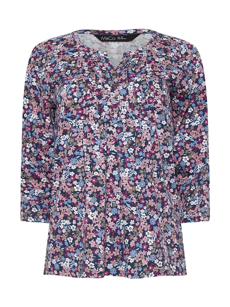 M&Co Pink 3/4 Sleeve 100% Cotton Henley Top - Image 5 of 5