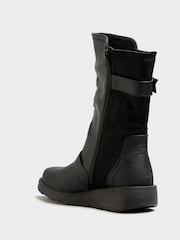 Yours Curve Black Wide Fit Extra-Wide Fit Faux Leather Wedge Buckle Boots - Image 3 of 5