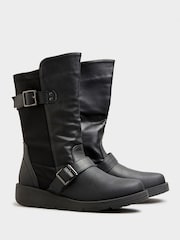 Yours Curve Black Wide Fit Extra-Wide Fit Faux Leather Wedge Buckle Boots - Image 4 of 5
