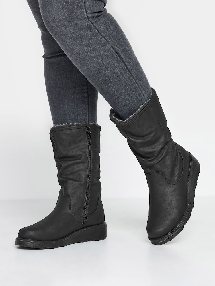 Yours Curve Black Wide Fit Faux Fur Lined Dogwalker Boots - Image 1 of 5