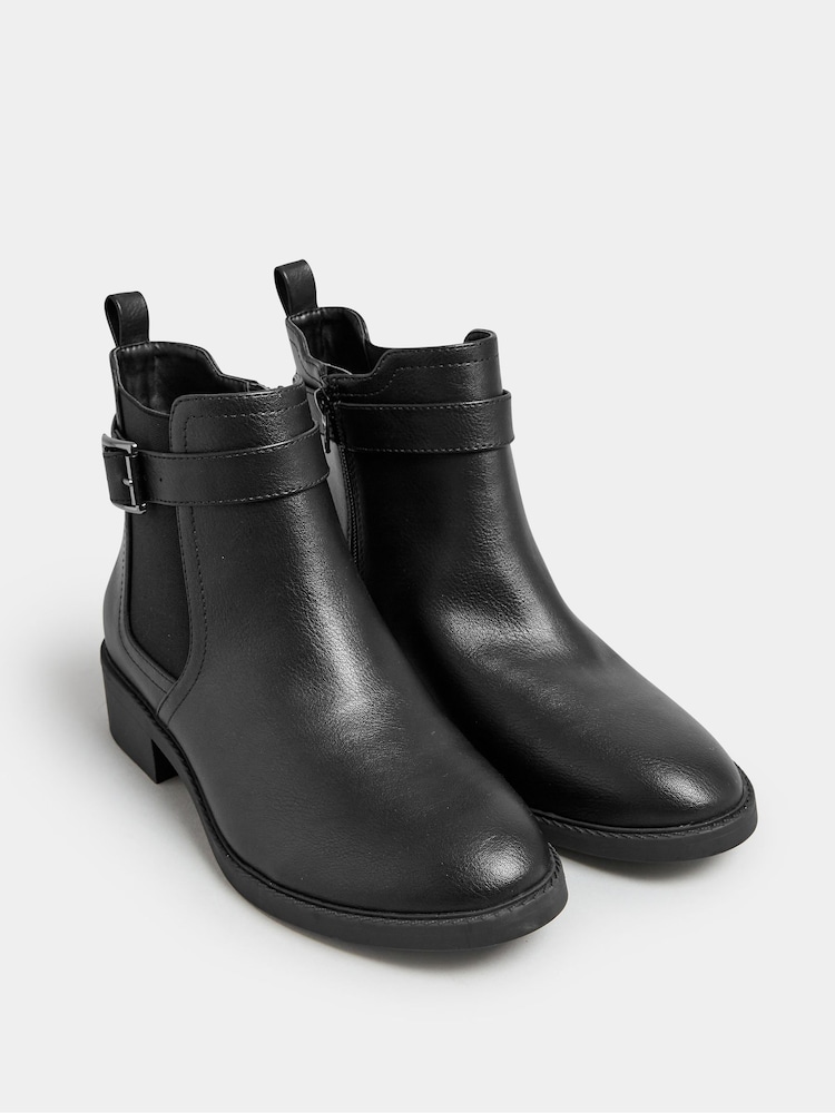 Yours Curve Black Extra Wide Fit Extra-Wide Fit Buckle Faux Leather Ankle Boots - Image 2 of 4