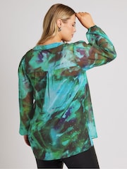 Yours Curve Green London Blurred Abstract Overhead Blouse - Image 3 of 5