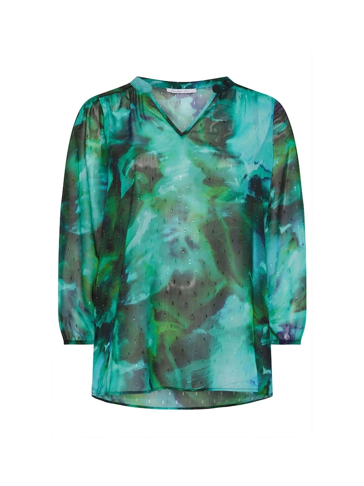 Yours Curve Green London Blurred Abstract Overhead Blouse - Image 5 of 5