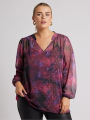 Yours Curve Red London Blurred Abstract Overhead Blouse - Image 2 of 5