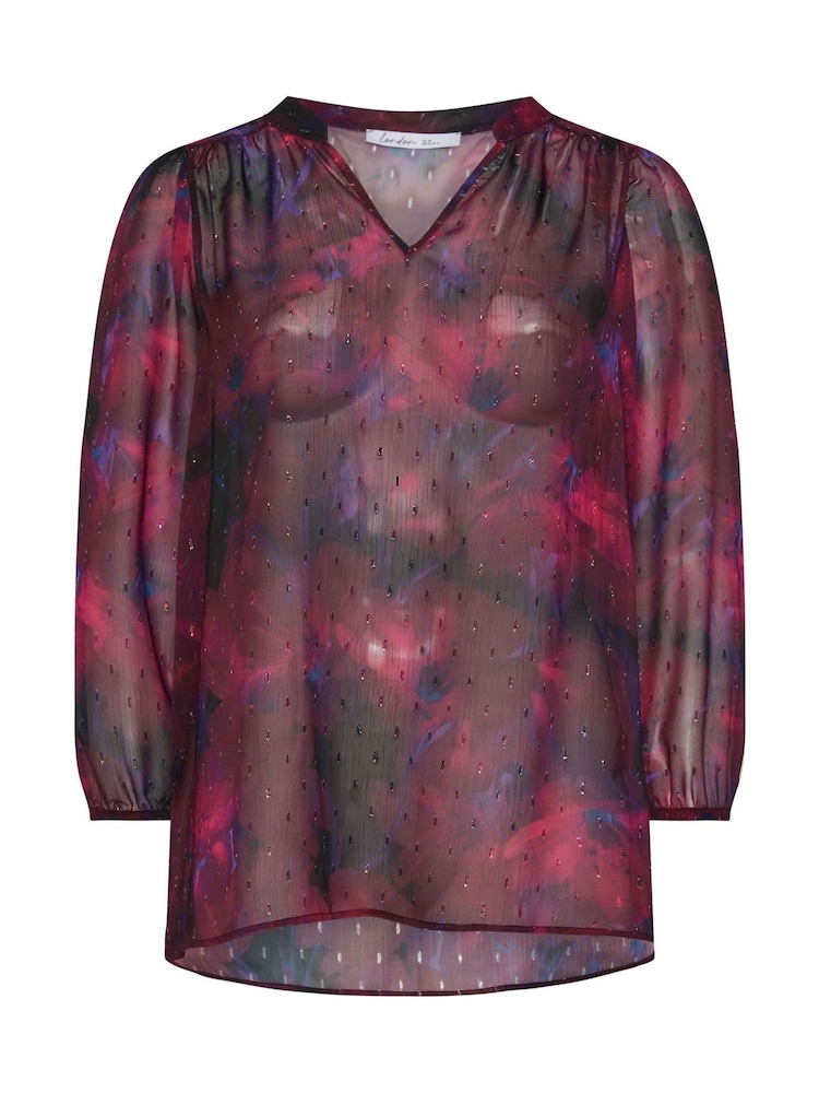 Yours Curve Red London Blurred Abstract Overhead Blouse - Image 5 of 5