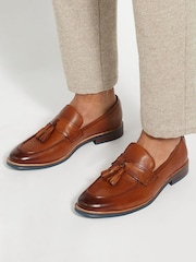Dune London Brown Chrome Simley Contrast Sole Tassle Loafers - Image 1 of 6