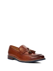 Dune London Brown Chrome Simley Contrast Sole Tassle Loafers - Image 3 of 6
