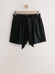 Black Linen Belted Shorts - Image 1 of 1