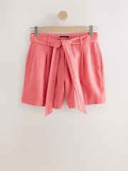 Coral Pink Linen Belted Shorts - Image 1 of 1