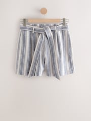 Blue Linen Stripe Belted Shorts - Image 1 of 1