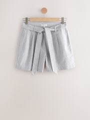 Blue Linen Belted Chambra Shorts - Image 1 of 1